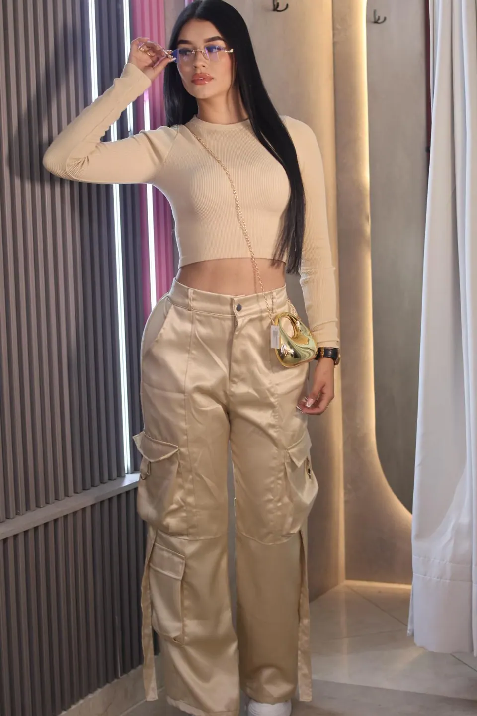 Pantalón cargo satin resorte