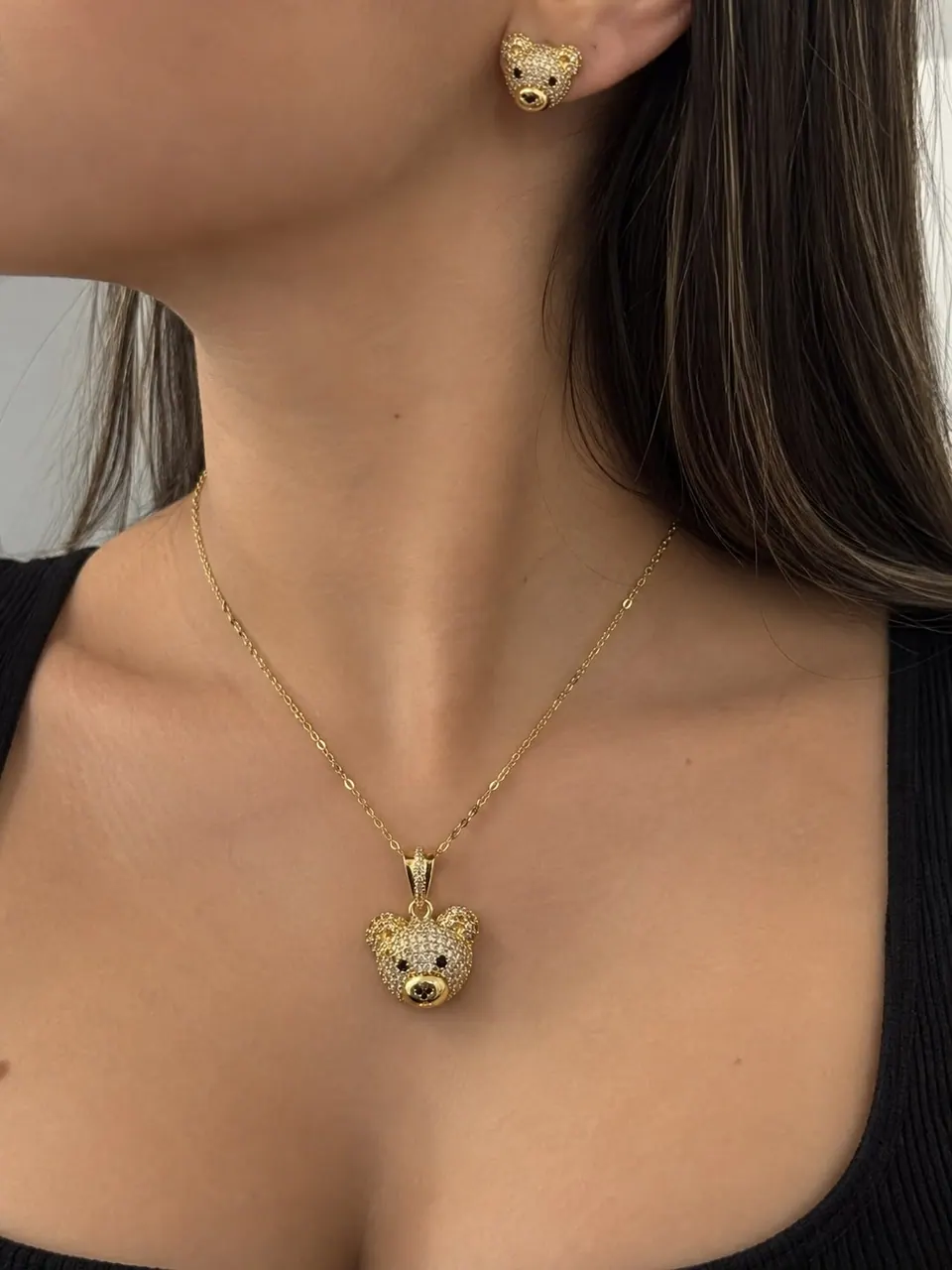 Collar oso cara y arete, otra vista